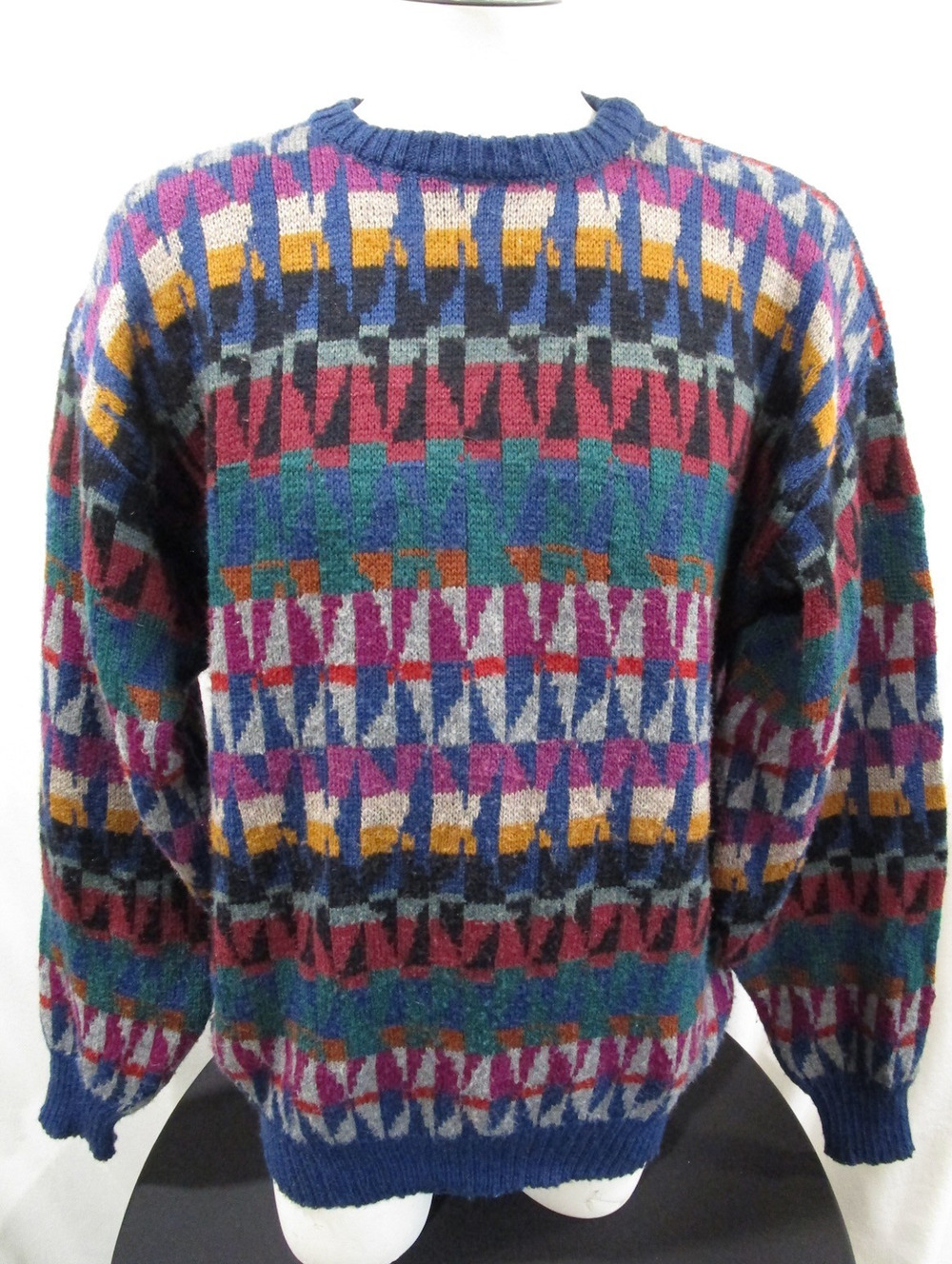 Vintage 90s Multicolor Geometric Acrylic Crewneck Pullover Sweater Men XL